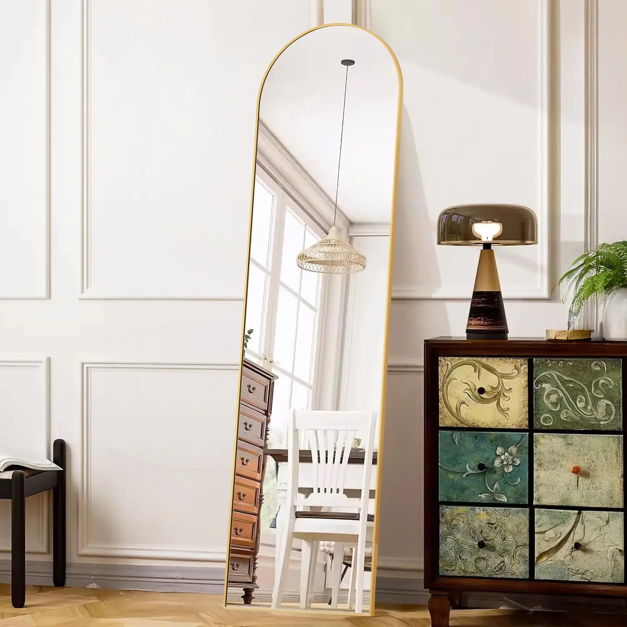 Full Length Floor Mirror with Stand & Slim Aluminum Frame