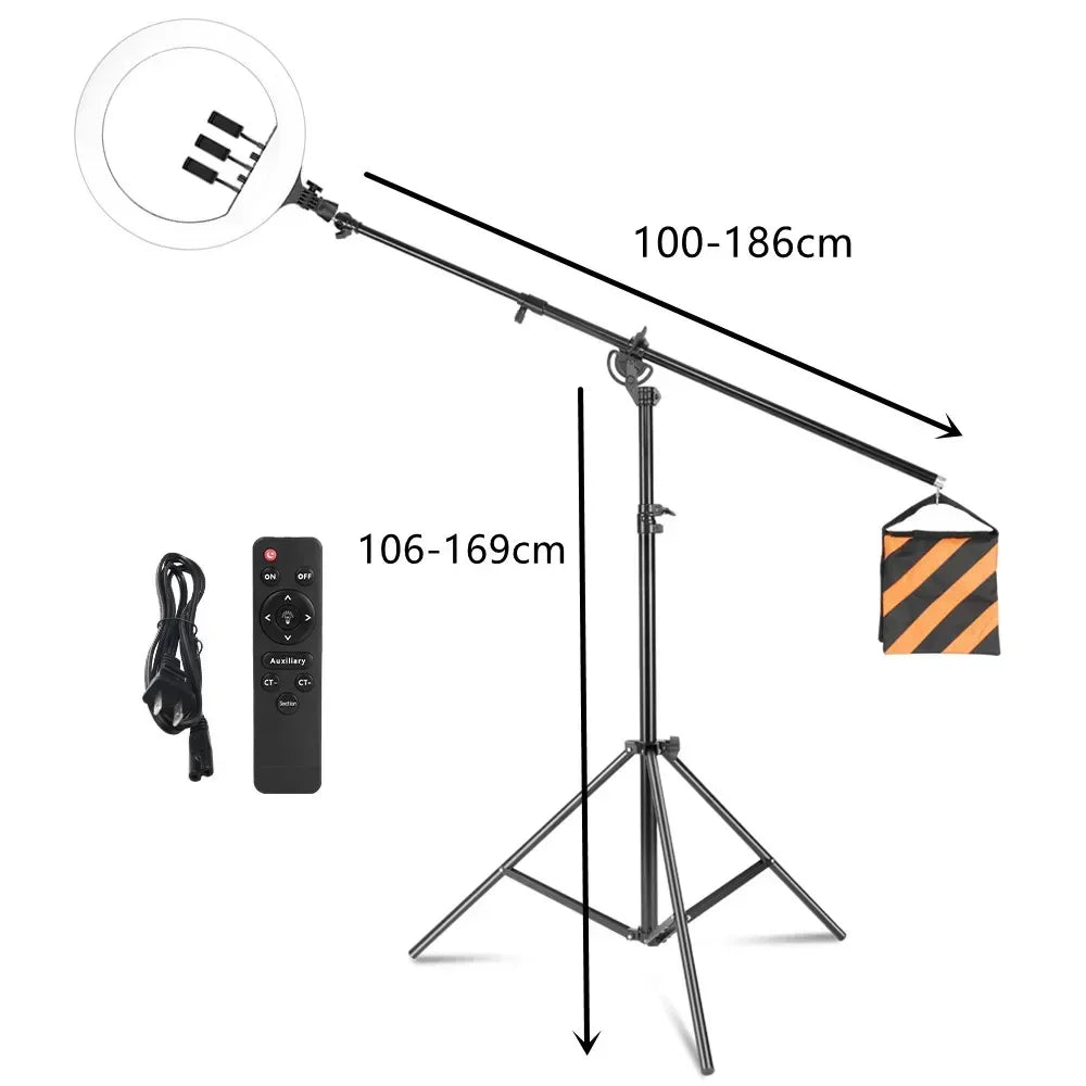 SH 18 Inch Thin Ring Light LED Selfie Video Lamp With Tripod Stand Phone Clip For YouTube Live Light Photography Studio 
