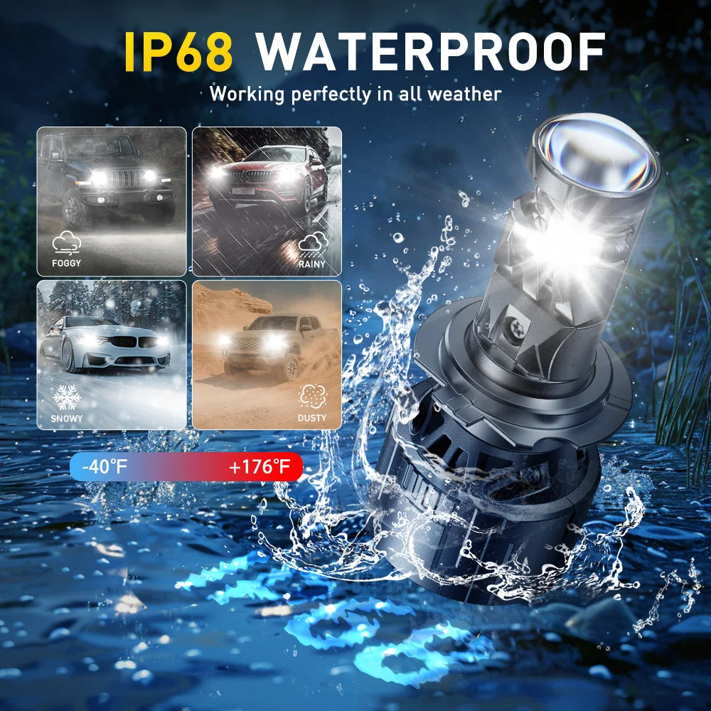 AUXITO 2Pcs H7 LED Headlight Bulb With Projector Lens 25000LM 6500K White High Low Beam For Left Right Hand Drive Headlamp 12V
