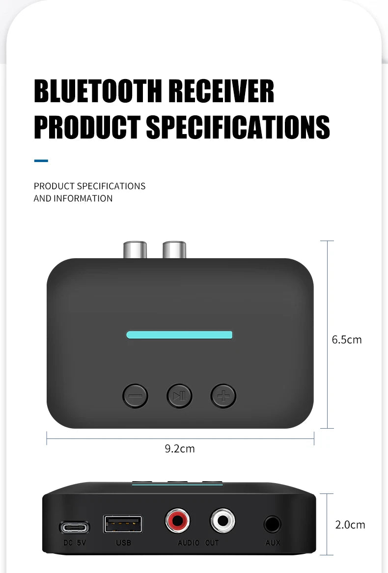 T88 Bluetooth Audio Receiver with AUX and RCA