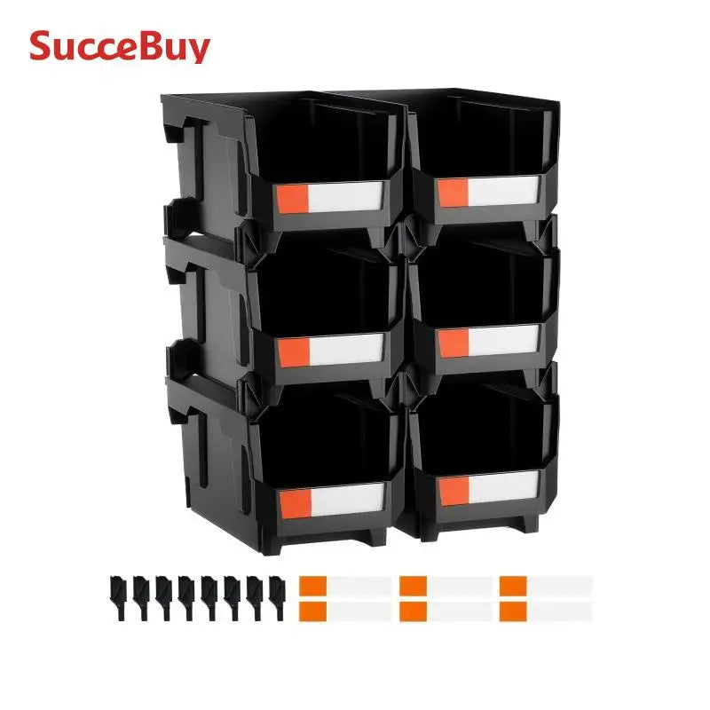 Stackable Storage Bins Set of 6 with Front Access Organizer Boxes