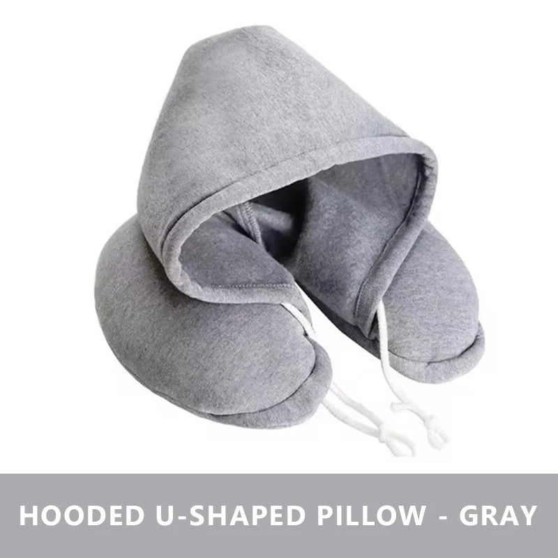 SEAMETAL Portable Neck Pillow for Long Travel U-Shape Neck Rest Pillow with Hood Privacy Protection Passenger Headrest Pillow