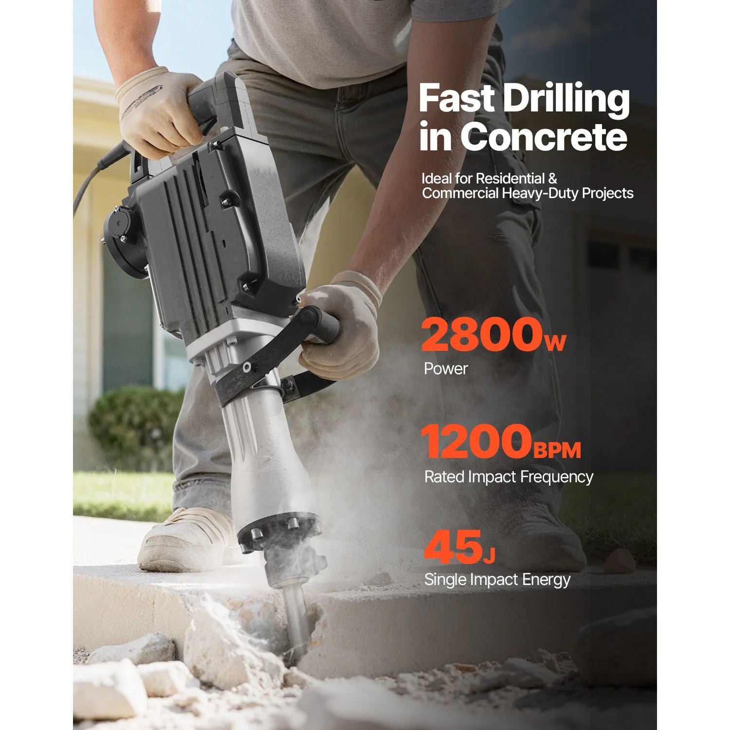 2800W Electric Demolition Jack Hammer 1200 BPM Concrete Breaker Kit