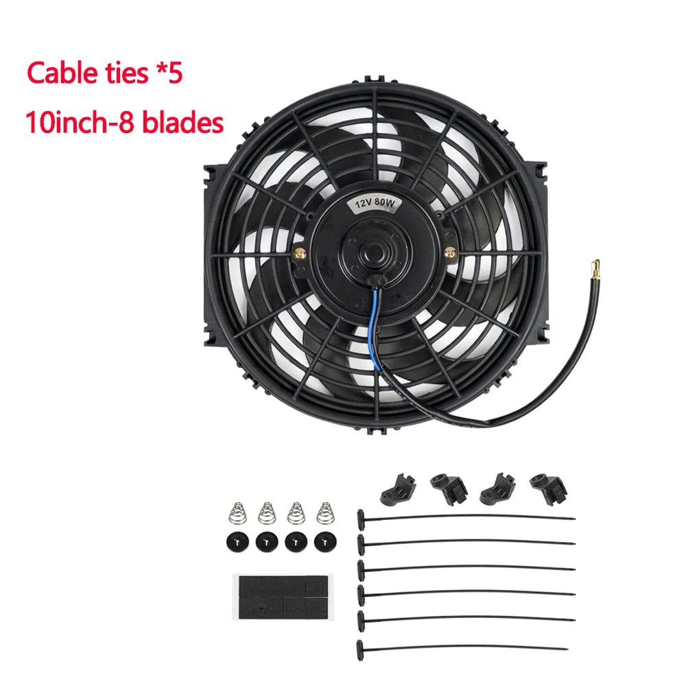 Kit Elétrico de Ventoinha de Arrefecimento para Radiador de Ar Condicionado Automóvel Universal 7/9/10/12/14/16 Polegadas 12V 80W 2100RPM