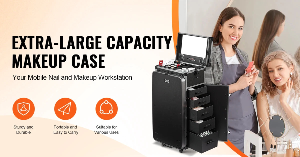 SucceBuy Professional Makeup Train Case Aluminum Cosmetic Case Workbench With Supporting Legs Rolling Makeup Case Extra Large