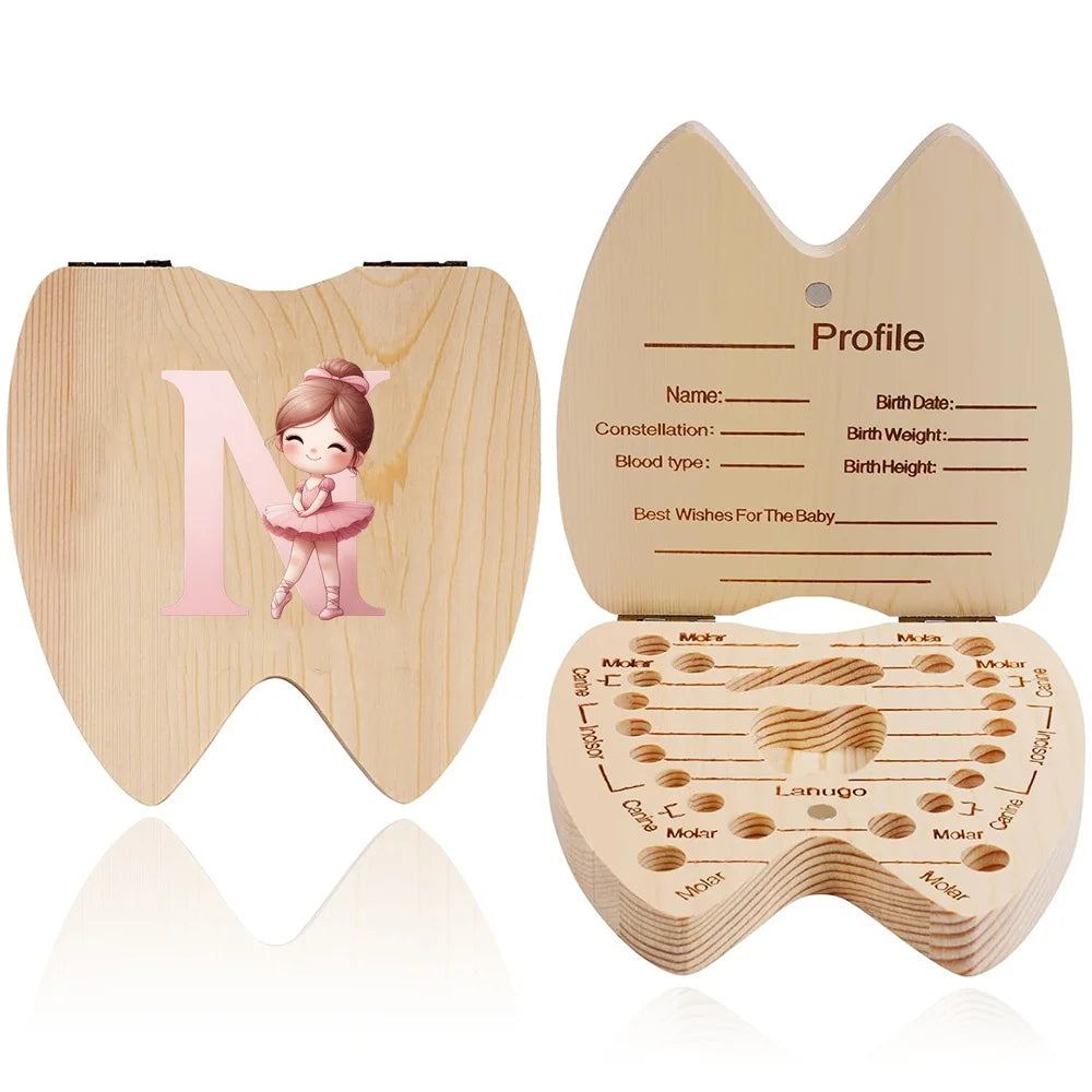 Wooden Baby-Tooth Keepsake Box, Letter Options
