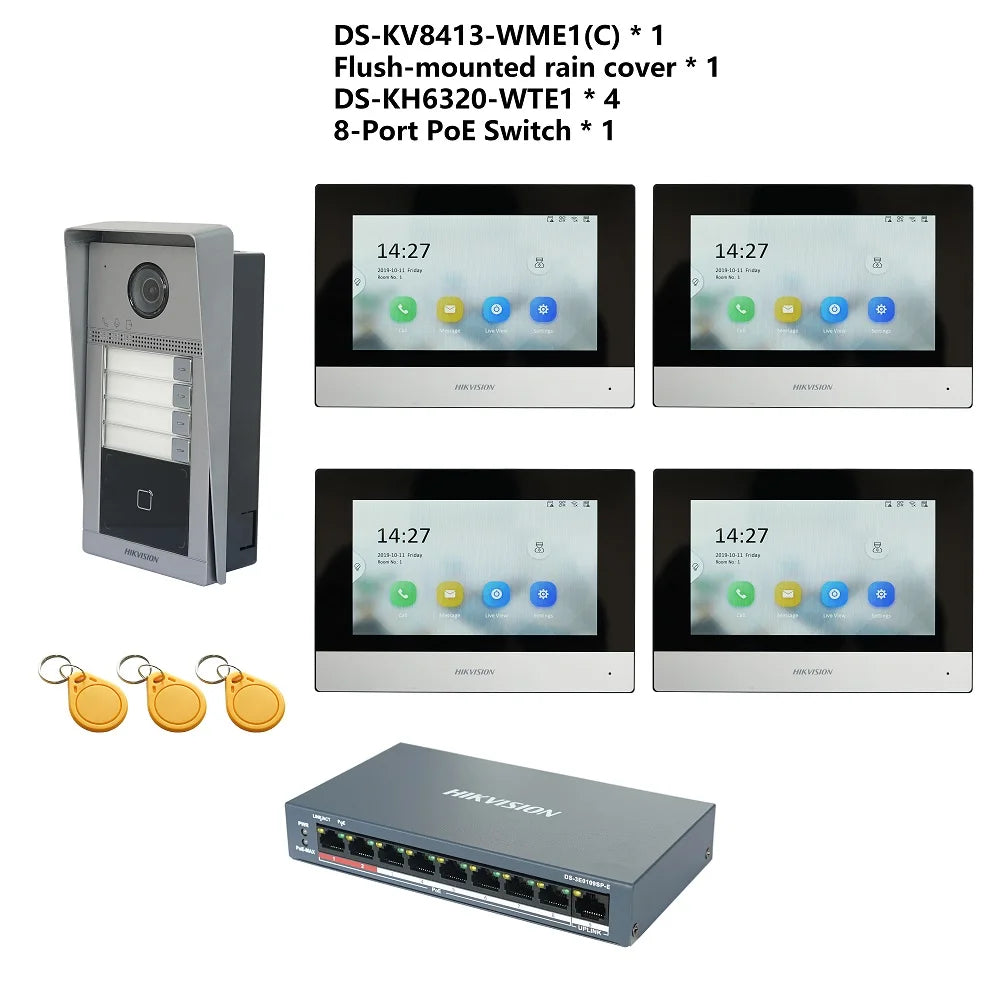 HIKVISION Original Multi-language 802.3af POE Video intercom KIT,include DS-KV8113-WME1(C) & DS-KH6320-WTE1 & PoE Switch Spy-shop.com