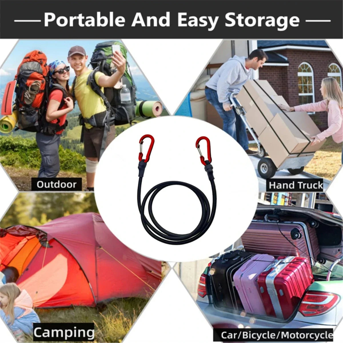 Heavy Duty Bungee Cord Elastic Tie Strap with Carabiner Hooks