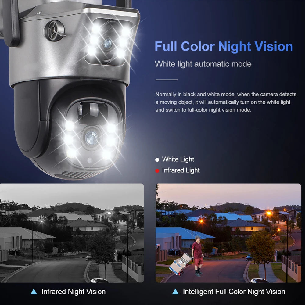 Solar Security Camera Dual Lens 8MP 4K Outdoor WiFi 4G