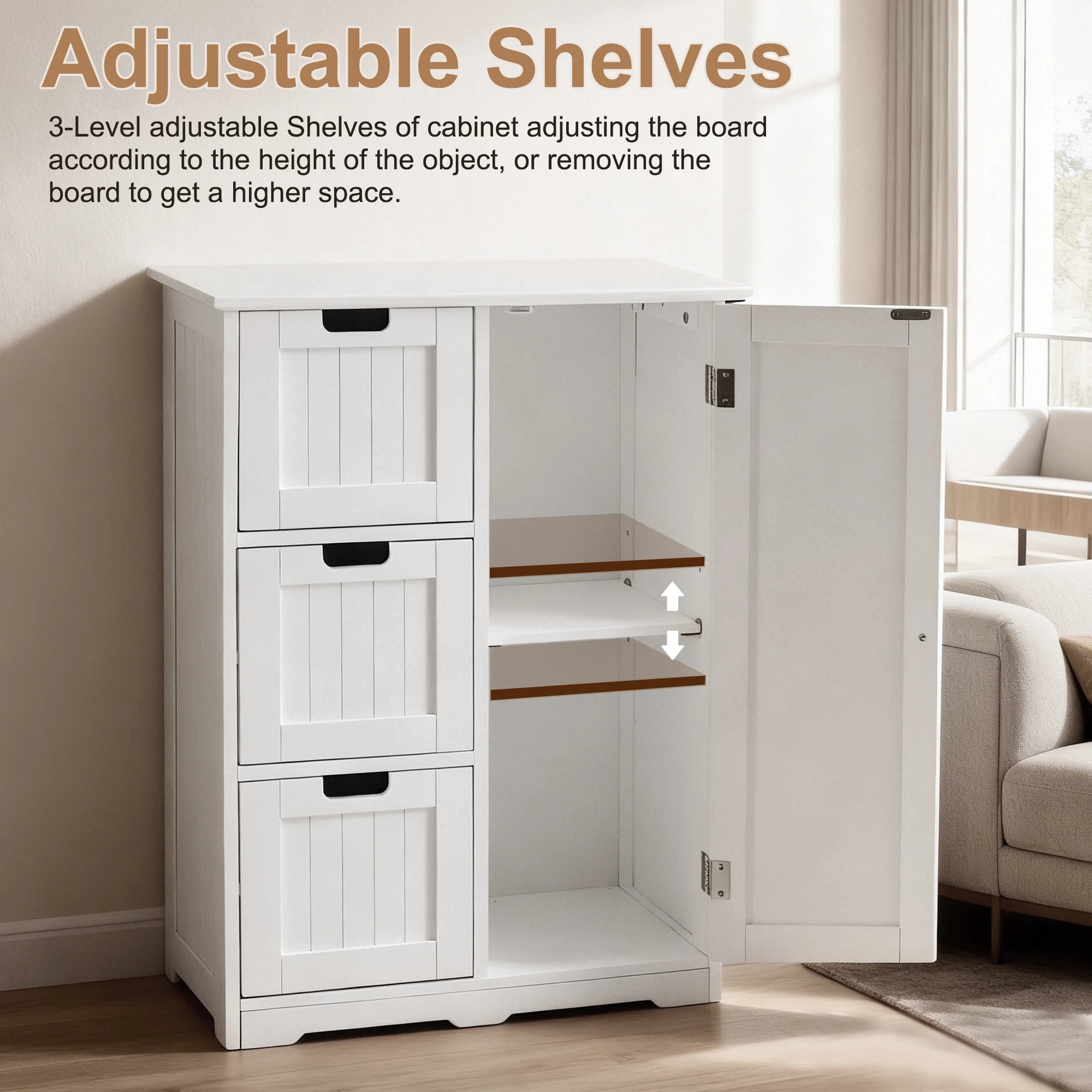 Wooden Storage Cabinet with Drawers and Cupboard for Home Organization