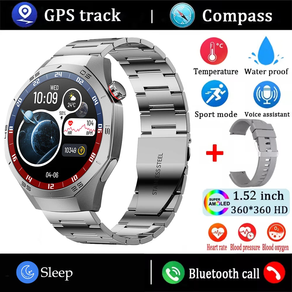 2025New For Android and ios Smart Watch Men AMOLED Screen GPS Motion trajectory Heart Rate Bluetooth Calls SmartWatch Waterproof 