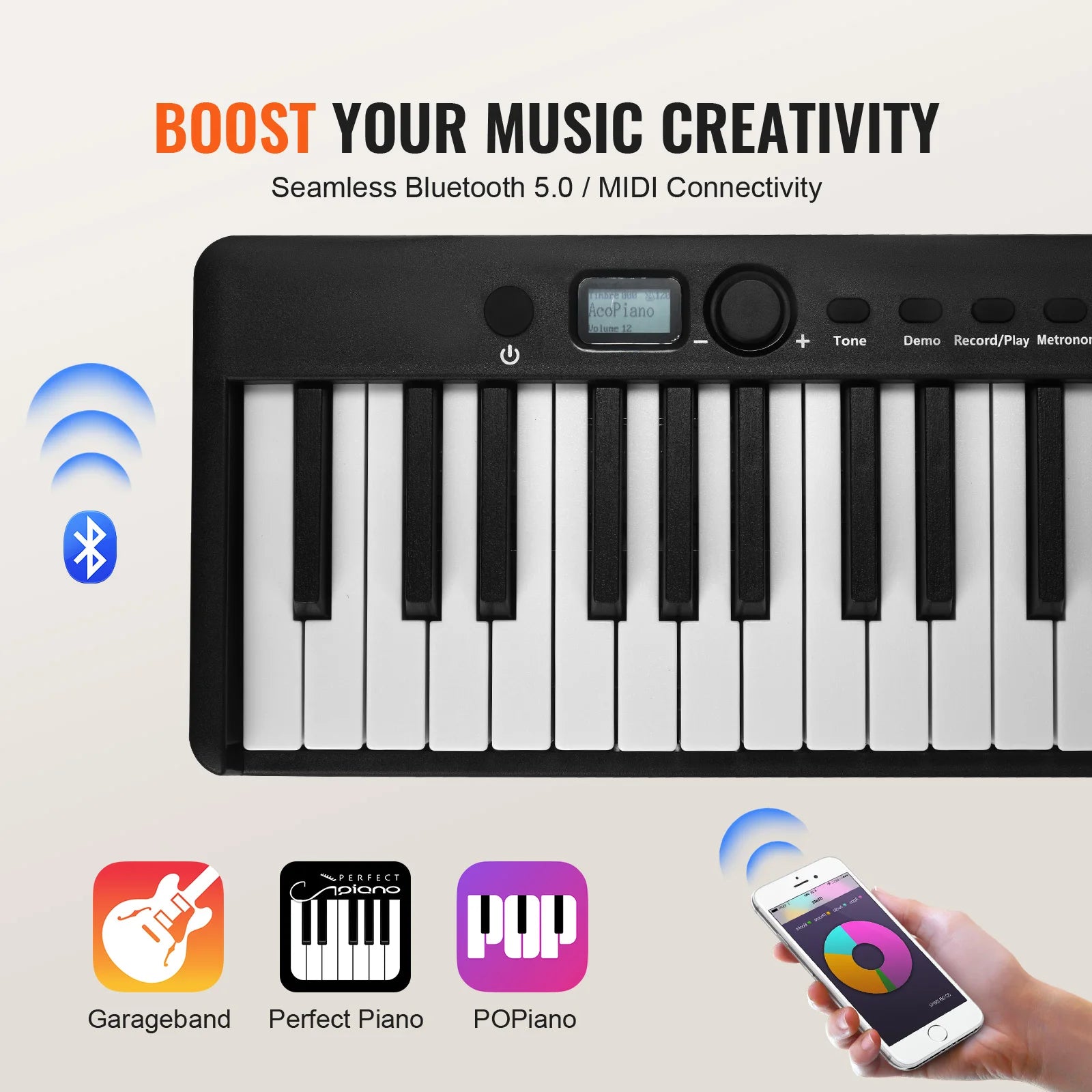 SucceBuy 88 Key Folding Keyboard Piano Bluetooth, MIDI Portable Electronic Digital Foldable Piano Rechargeable for Beginners Use