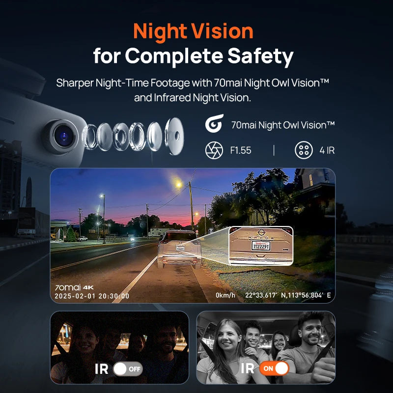 70mai T800E 3-Channel Dash Cam 4K Front + Dual 1080P HDR