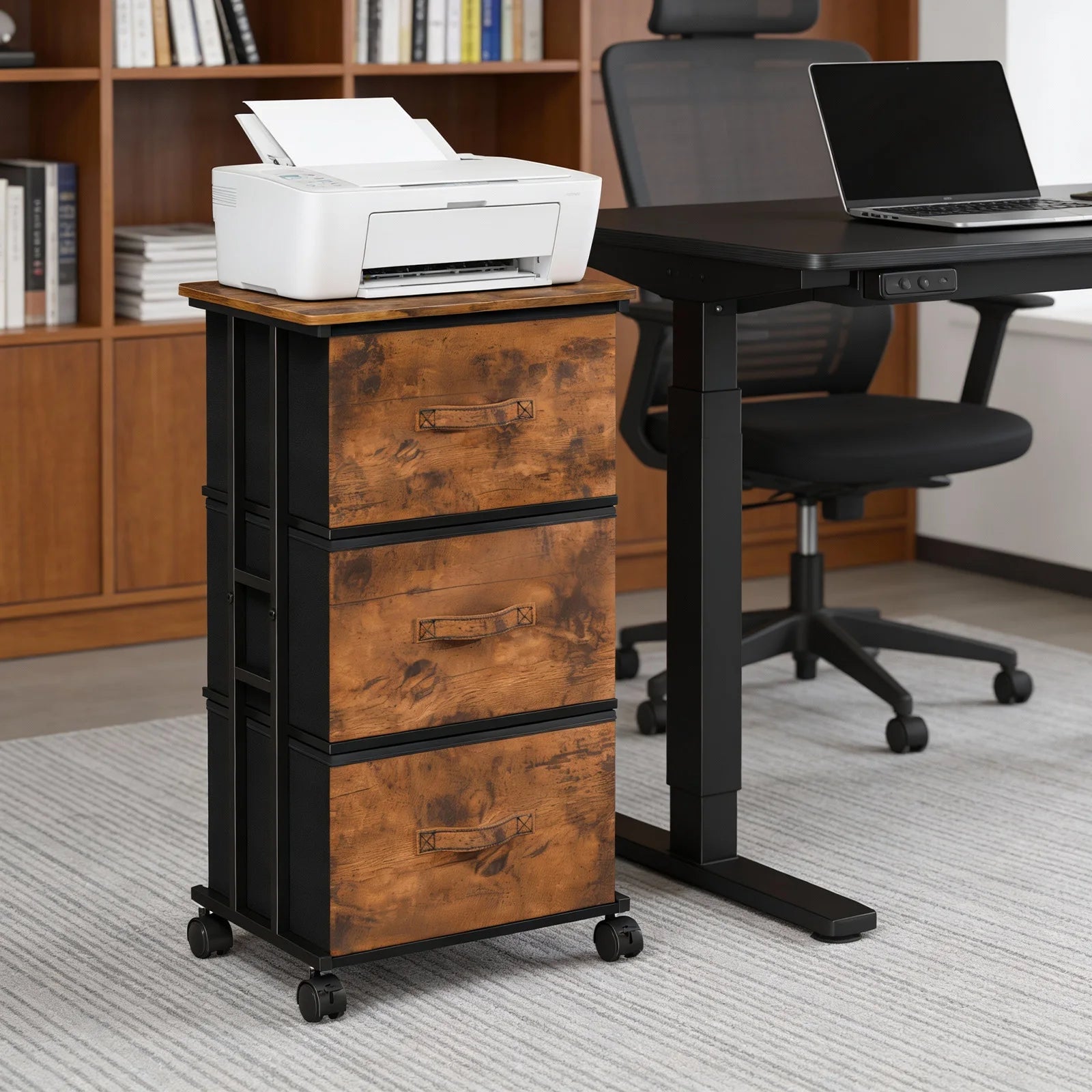 5 Drawer Fabric Storage Cabinet with Wooden Top & Rolling Design