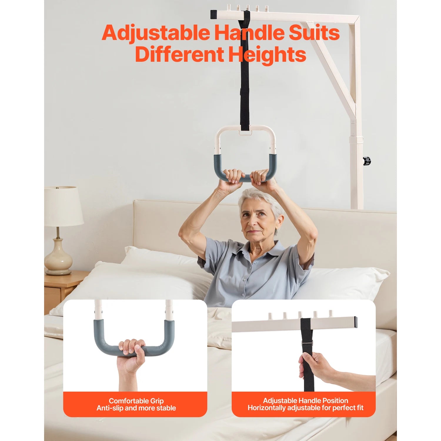 Adjustable Bed Trapeze Bar with Wheels – 350 lb Support Frame