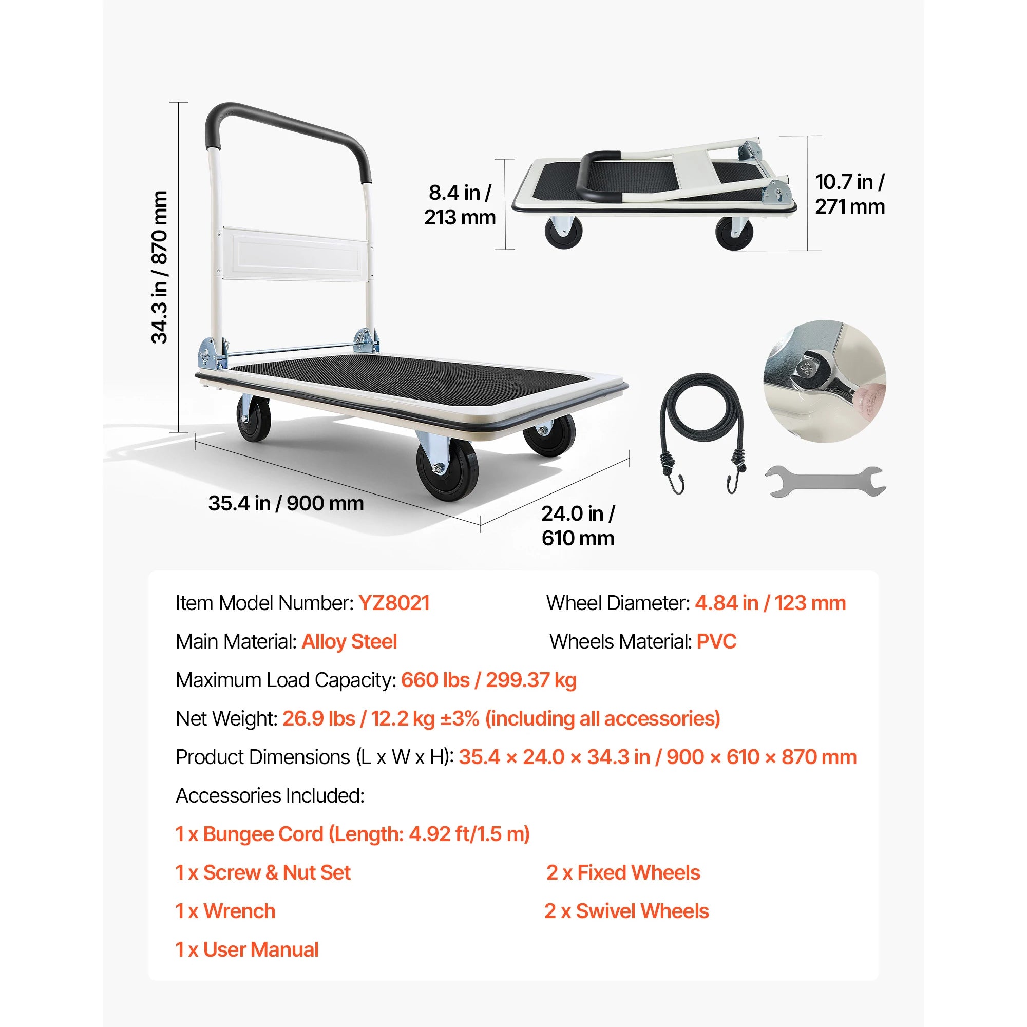 SucceBuy 330/660 lbs Cărăutor/Platformă pliabilă cu roți pivotante, platformă mobilă, mânere de împingere, cărămidă/plată pentru depozitare ușoară