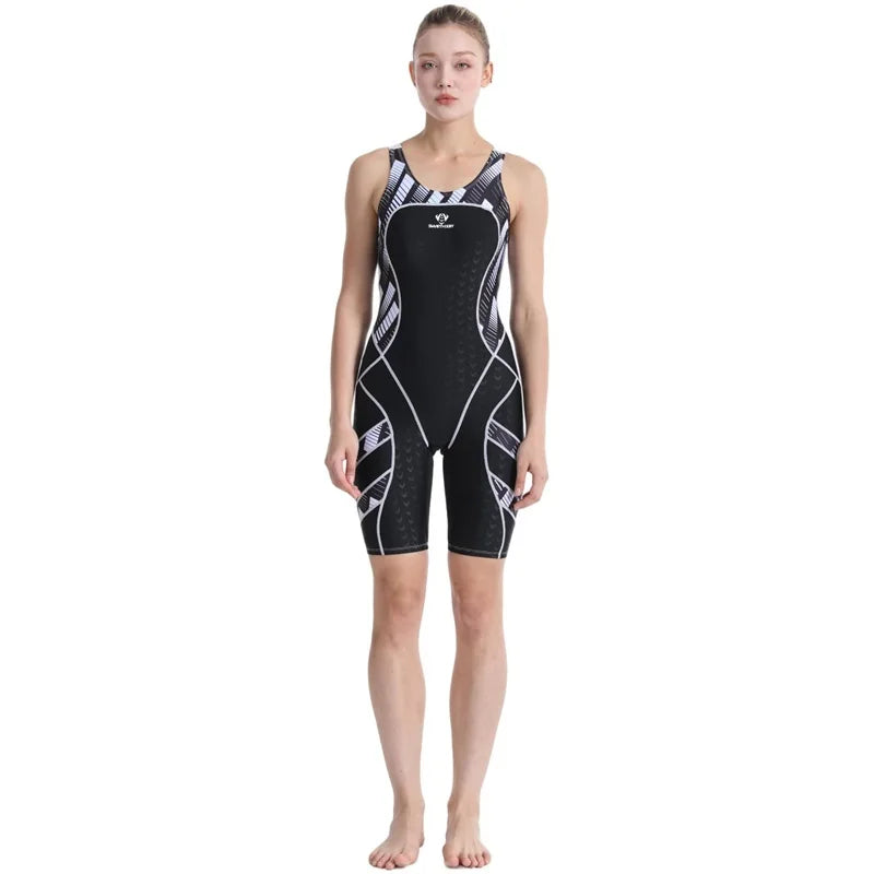 Women's Knee-Length Training Swimsuit, Black