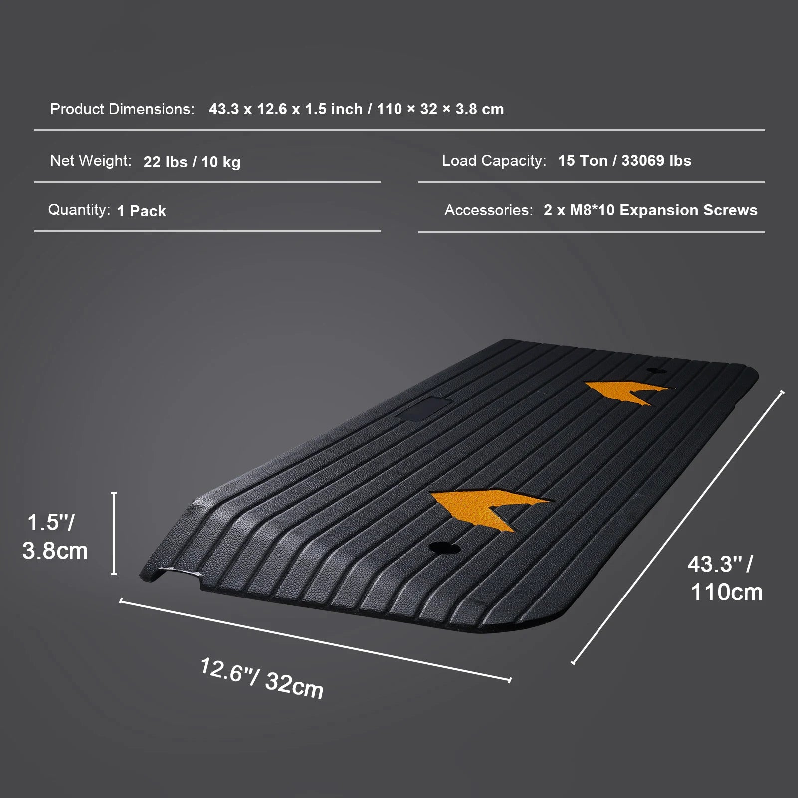 Rubber Driveway Curb Ramp 4" Rise Non-Slip Threshold for Wheels