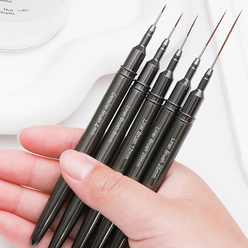HOT New Professional Nail Liner DIY Drawing Painting Flower Line Stripes Pen 4/8/12/20/25mm 5pcs Metal Handle Nail Art Brush Set 