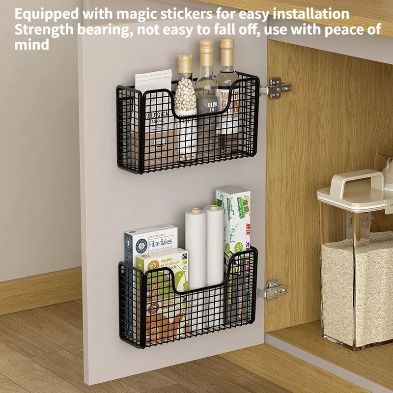 Wall-mounted Cabinet Cream Style RackStorage Punch-free Rack Kitchen Cabinet Door Inner Hanging Basket Storage Rack For Bathroom