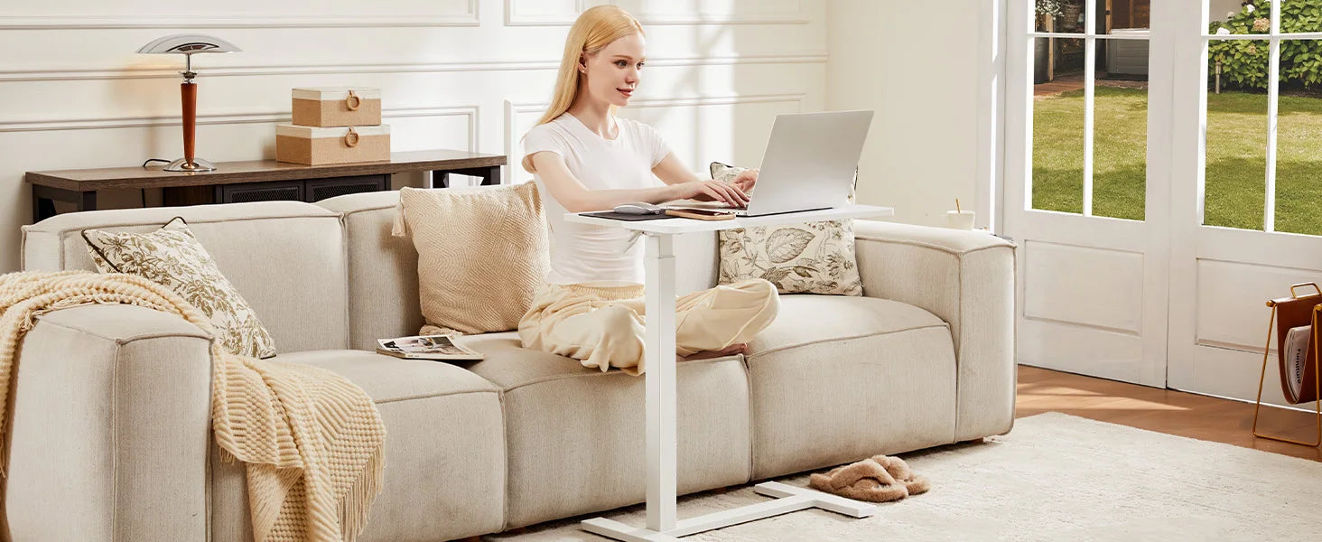 Adjustable Overbed Table with Height Control for Bed & Sofa Use