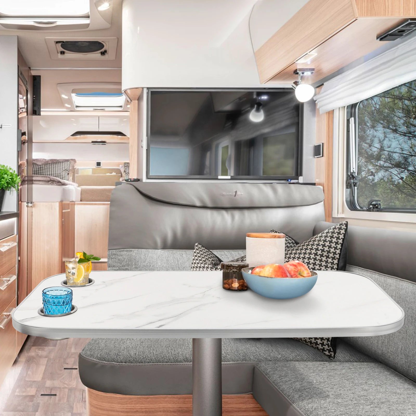 RV Camping Table Set with Cup Holders and Adjustable Legs