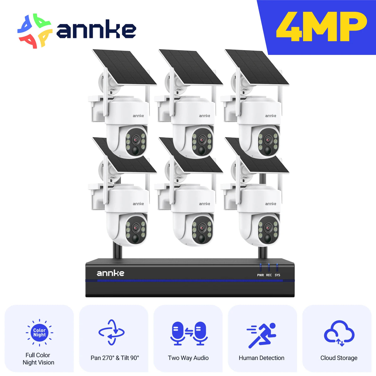 4MP Wireless PT Solar Security Camera System with NVR