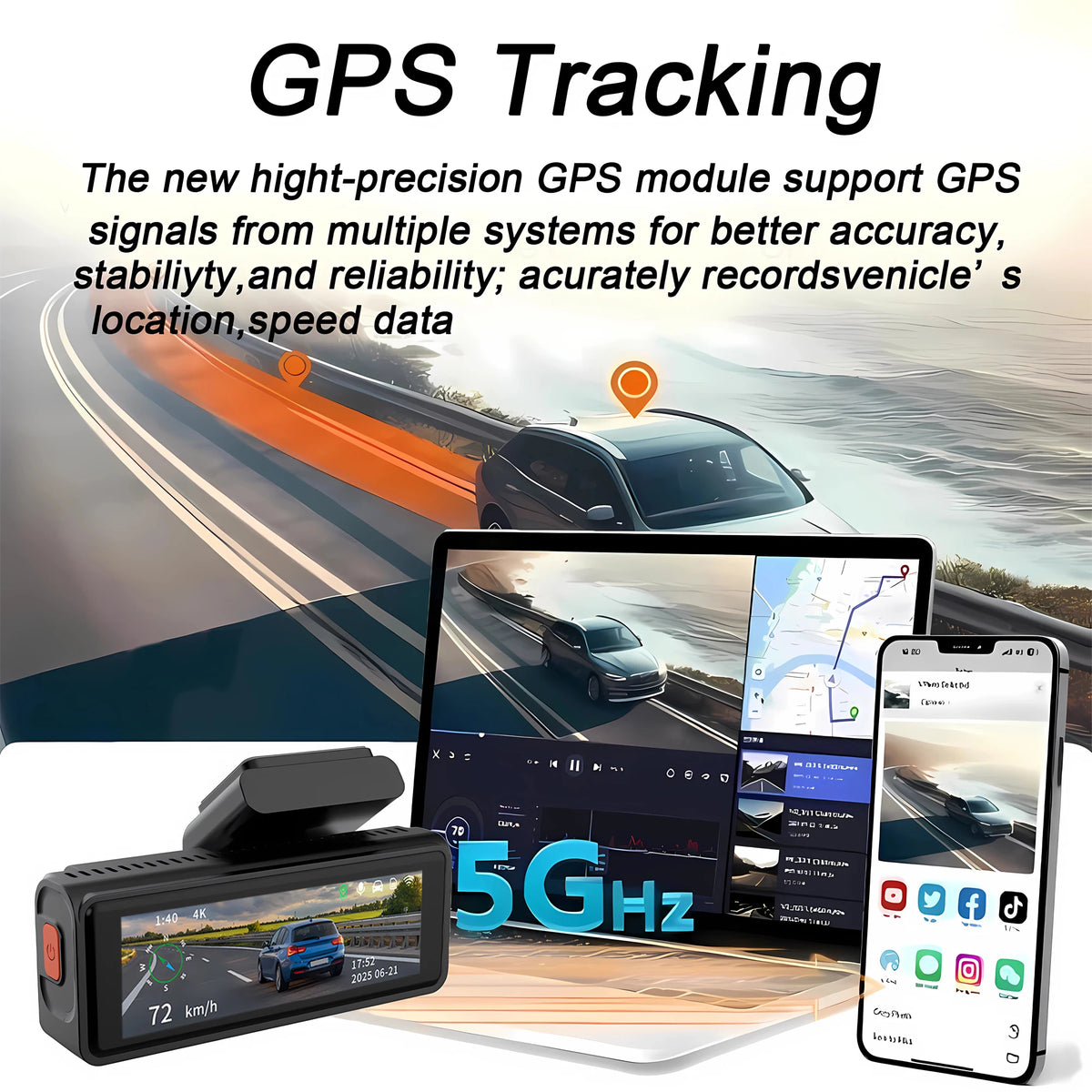 WiFi és GPS elülső és hátsó dash kamera