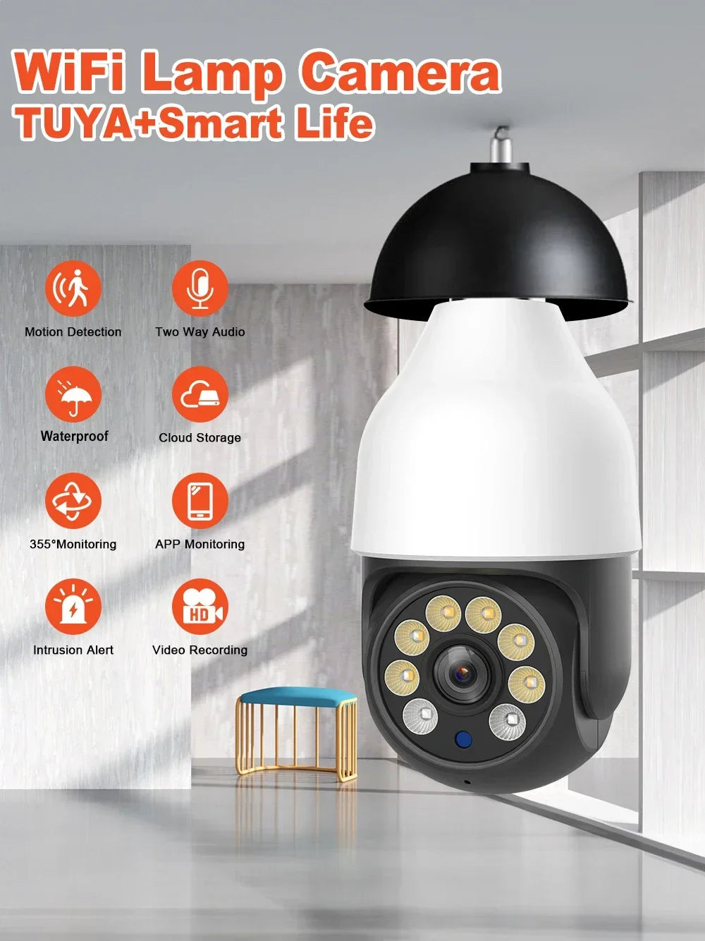 5MP E27 WiFi PTZ Bulb Security Camera