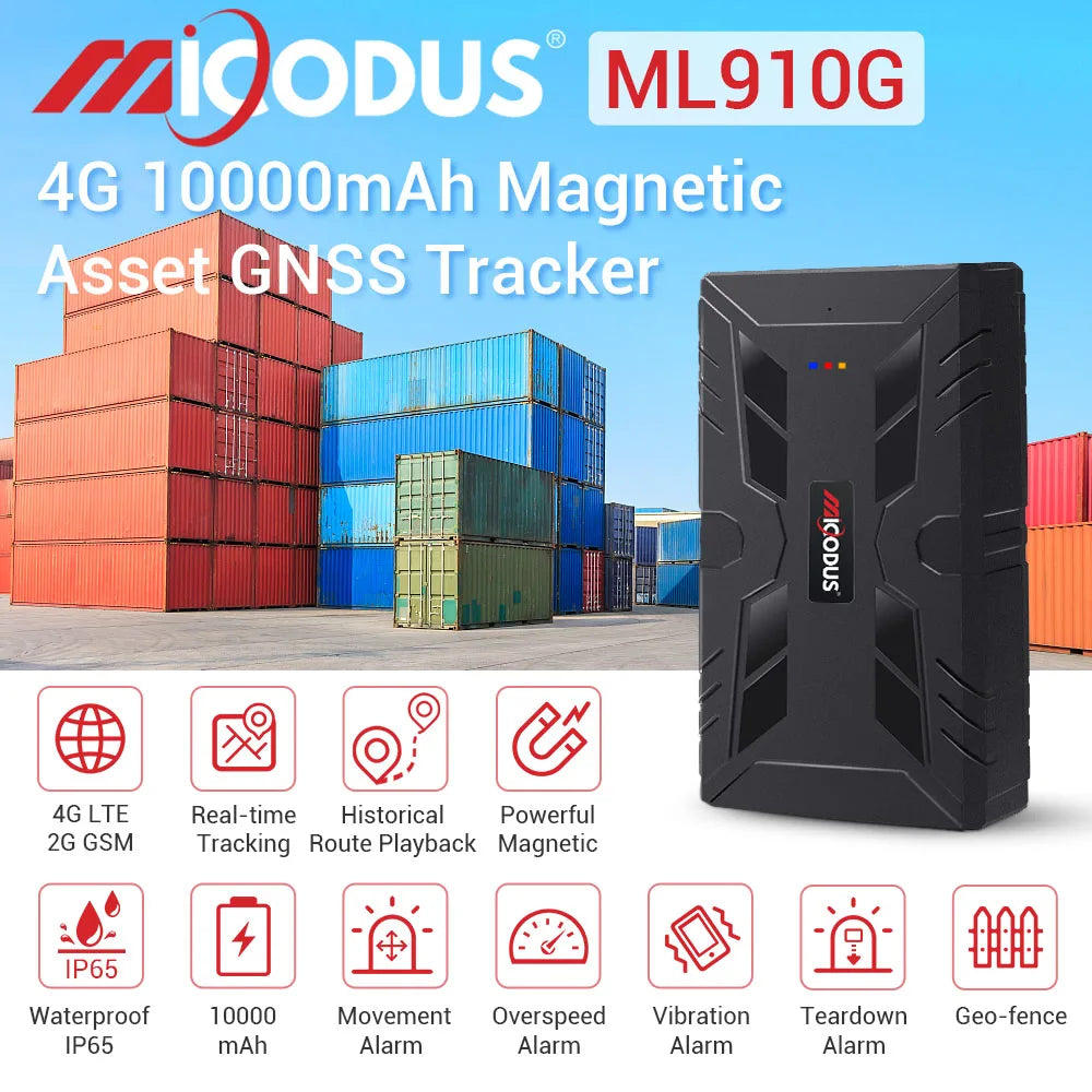 MiCODUS 4G GPS-spårare för bil spårningsenhet ML910G 10000mAh Superstyrk magnetisk bilspårare Flytta vibrera larm