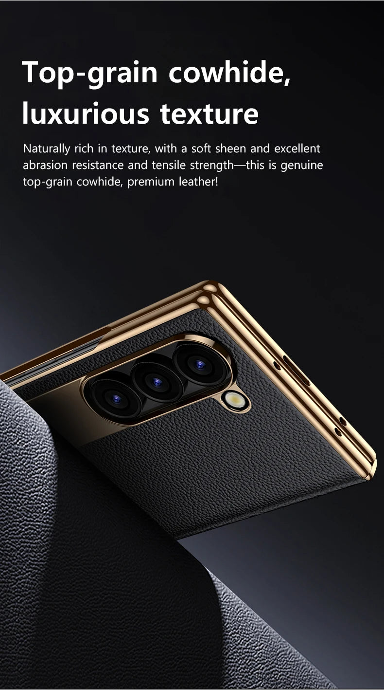 Äkta läderfodral med magnetisk gångjärnsställning för Samsung Galaxy Z Fold