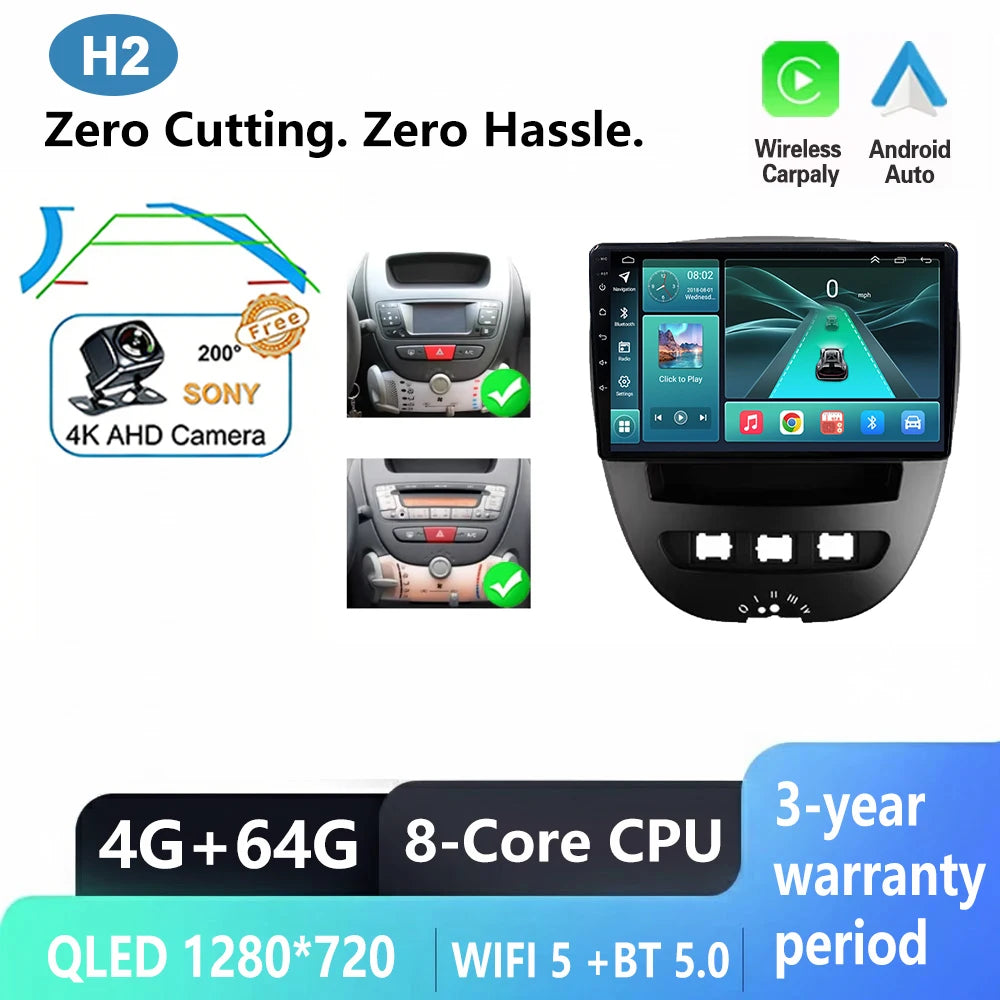 Android CarPlay-radio 10,1" för Peugeot 107 Aygo C1 2005–2014