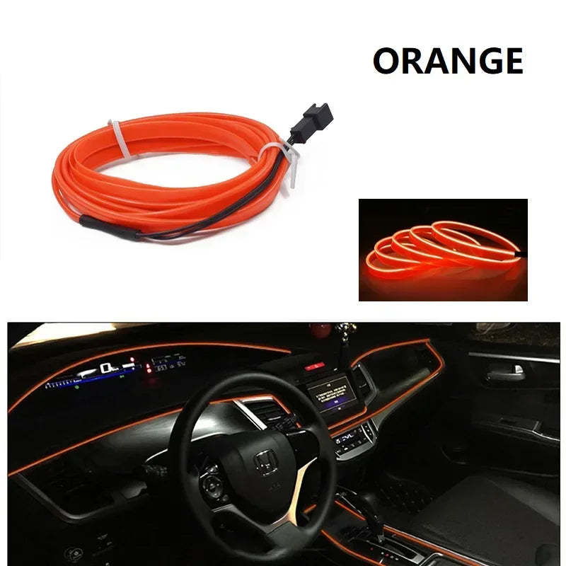 Car Interior Decorative Lamps Strips 1M 2M 3M 5M Atmosphere Lamp Cold Light Decorative Dashboard Console Auto LED Ambient Lights 