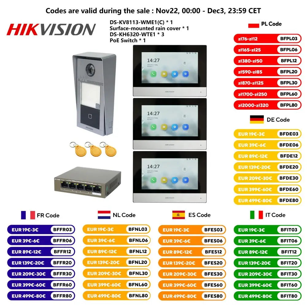 HIKVISION Original Multi-language 802.3af POE Video intercom KIT,include DS-KV8113-WME1(C) & DS-KH6320-WTE1 & PoE Switch Spy-shop.com