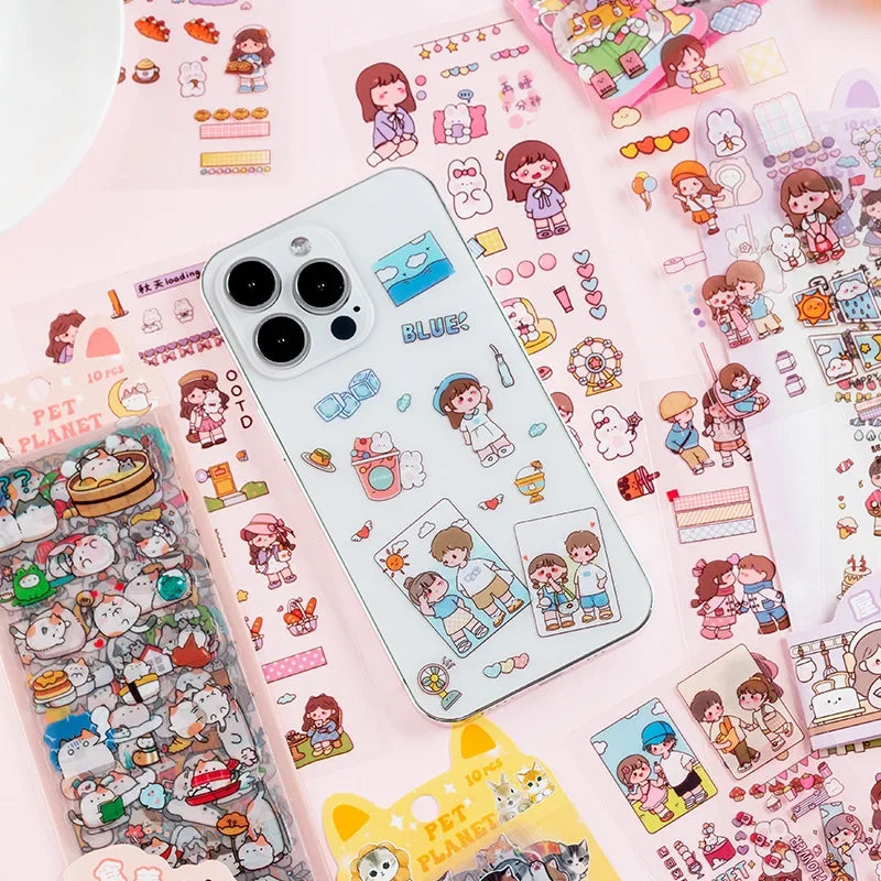 Cartoon Decorative Sticker Sheets – 10-Piece Pack