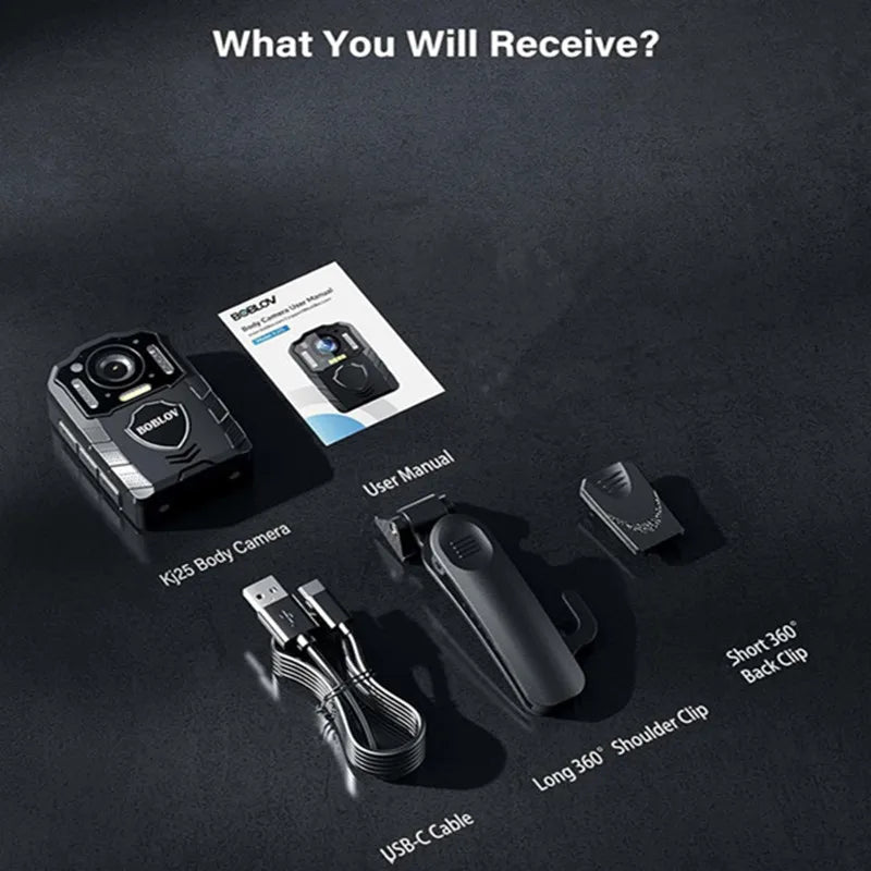 BOBLOV KJ25 1080p Action Camera 3000mAh Support 13Hrs Recording Bodycam Night Vision Mini Camerab Police Camera Pet Walking