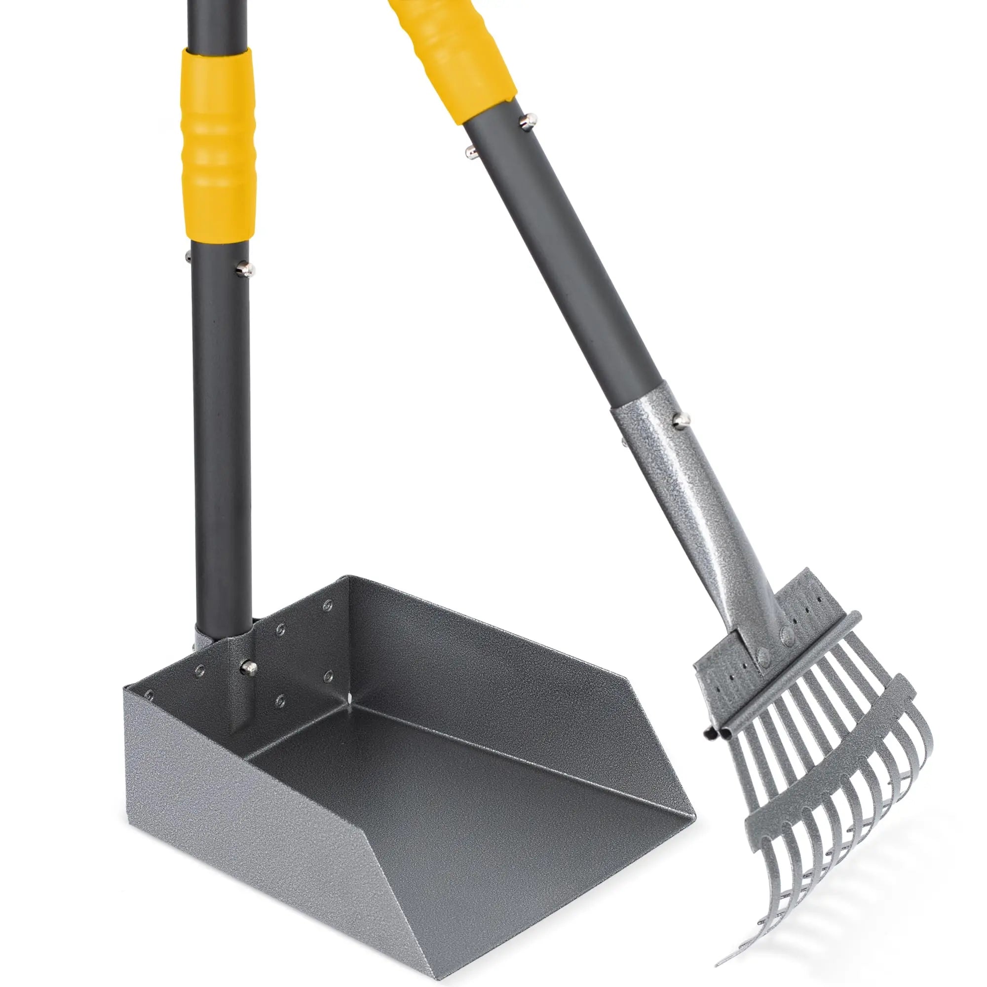 Dog Pooper Scooper Tray & Rake Set with Long Adjustable Handle