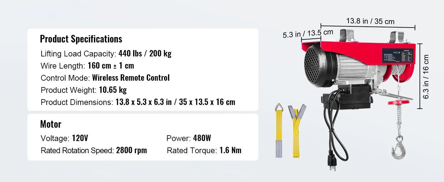 Electric Hoist 200–800kg with Remote Control for Garage Lifting