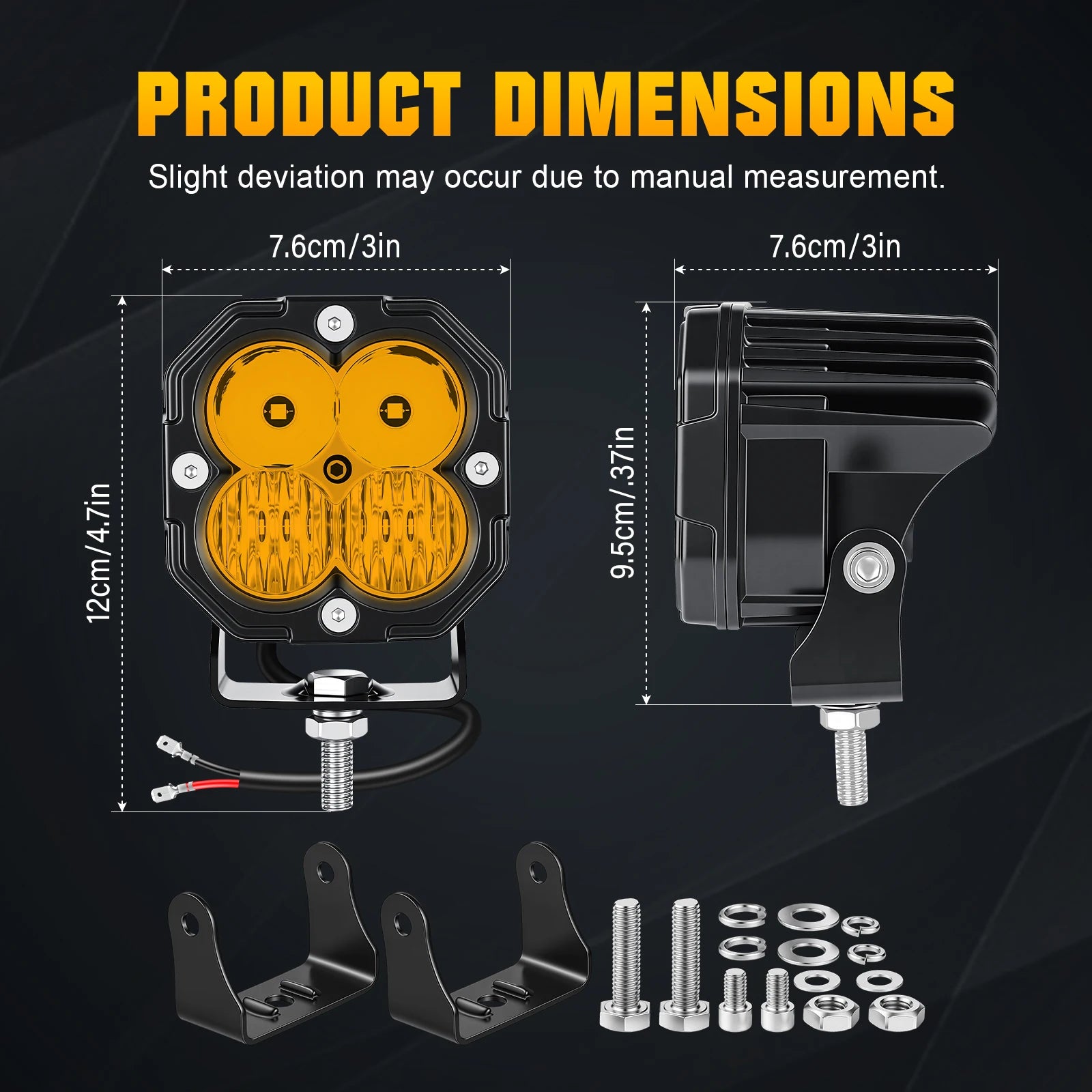 3 inch 30W Amber Yellow White Cube LED Pod Light Spot Flood Combo Beam Work Lights,Off-Road Driving Lamp for ATV, SUV,Motorcycle