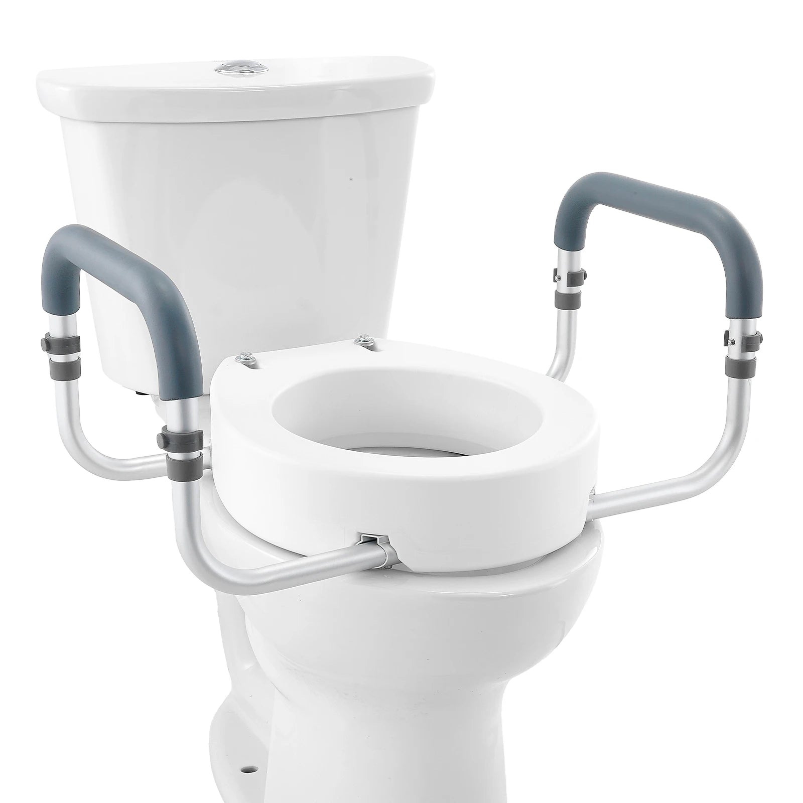 SucceBuy Raised Toilet Seat 3.5" Height Raised 300 lbs Weight Capacity  for  Standard Round Durable  Toilet Aluminum Handrail