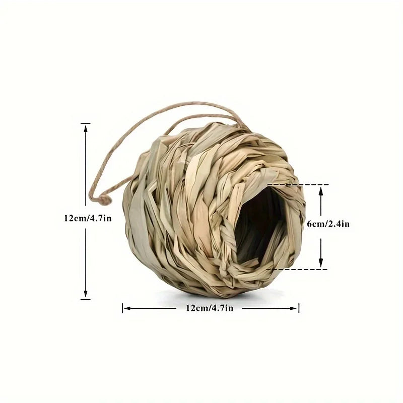 Handwoven Grass Bird Shelter, Approx. 12cm