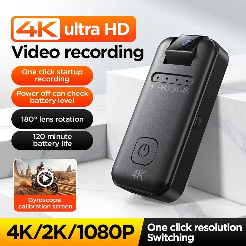 Câmara Micro Full HD 4K Equipamento de Gravação Portátil para Motocicletas, Bicicletas, Registos de Polícia/Aplicação na Lei, Extrema