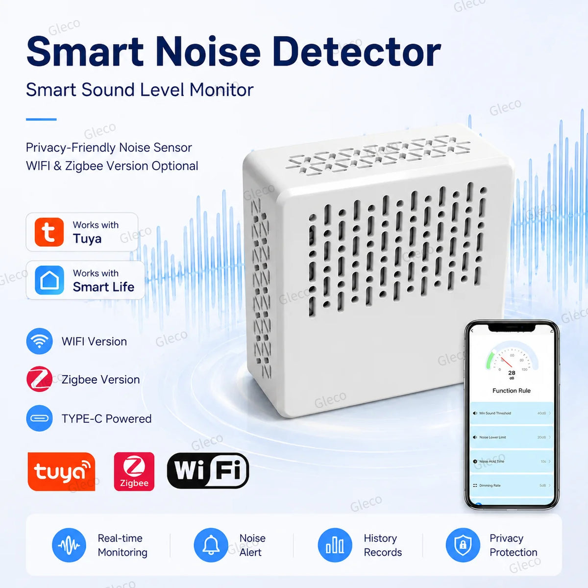 Capteur de Niveau Sonore Tuya avec Options WiFi ou Zigbee