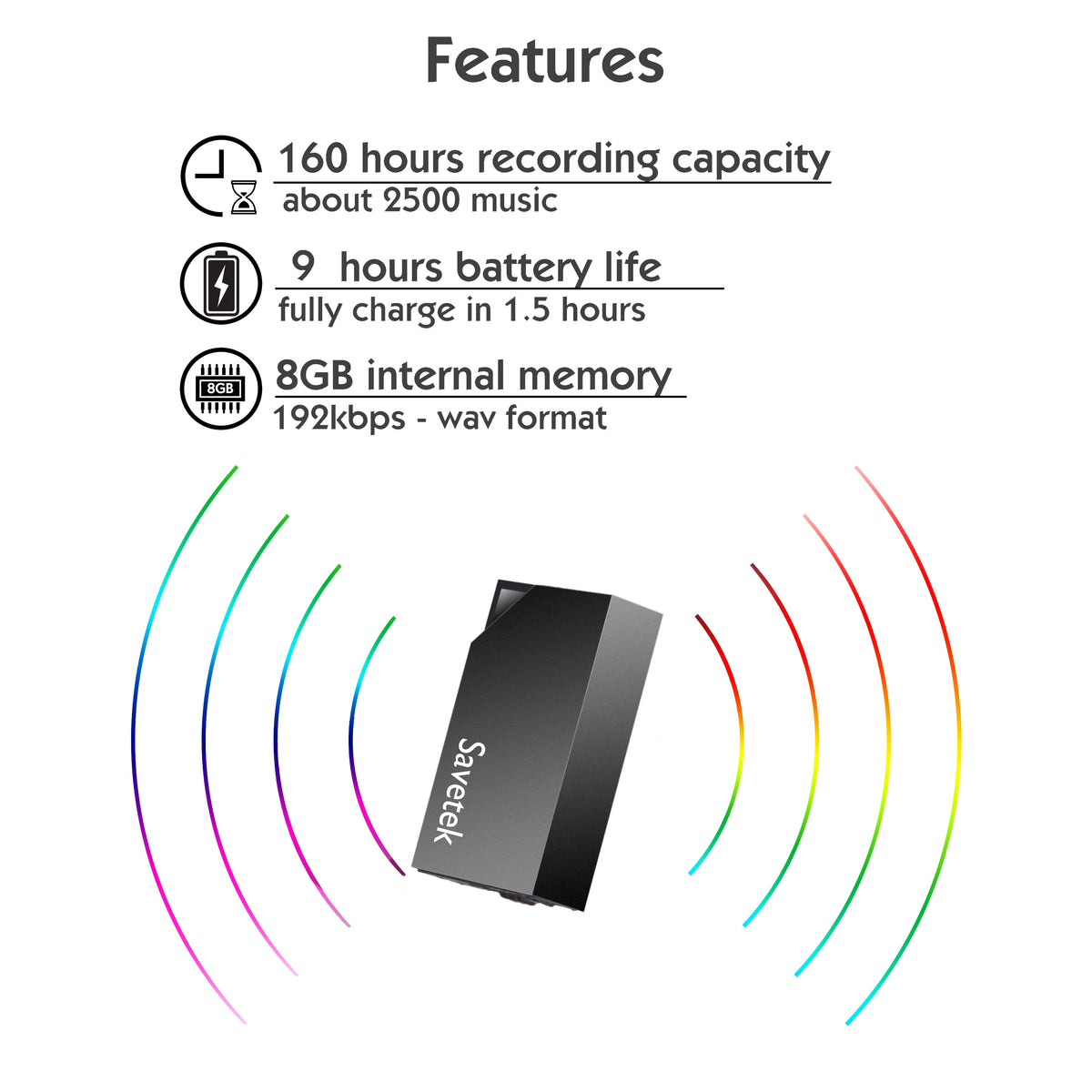 Savetek Mini USB Pen Voice Activated 8GB 32GB 64GB Digital Audio Voice Recorder 192Kbps Recording WAV