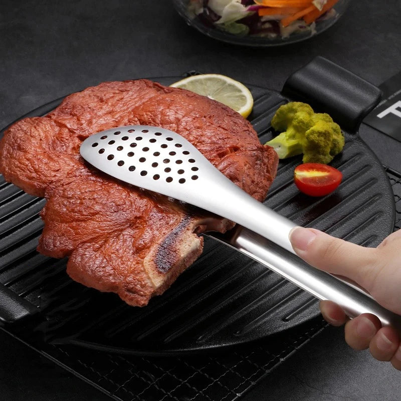 Matklyper i rustfritt stål, klyper til stekt biff på kjøkkenet, grillklyper, klyper til brød og baking