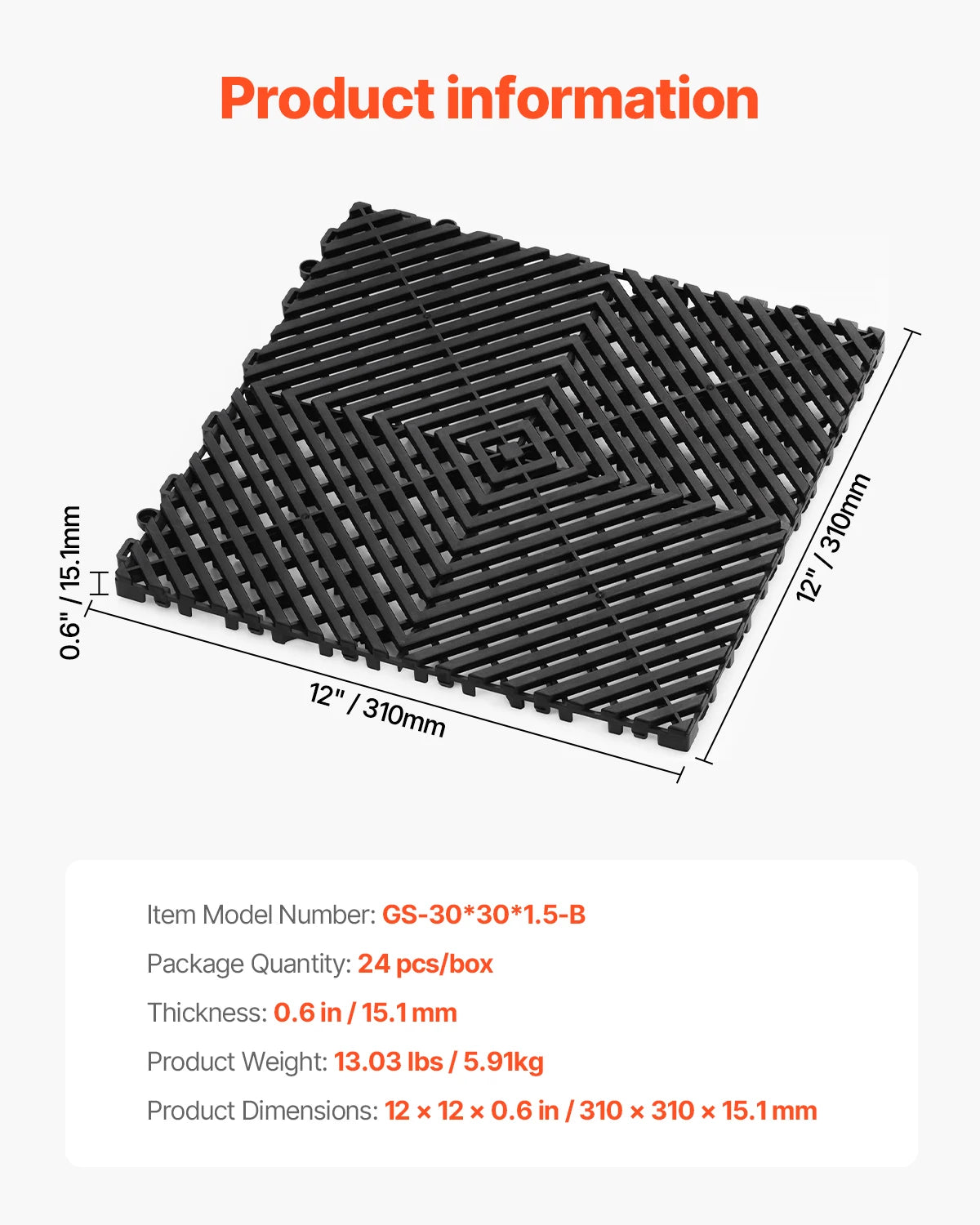 Interlocking Drainage Floor Mats 12x12in Non-Slip Modular Tiles