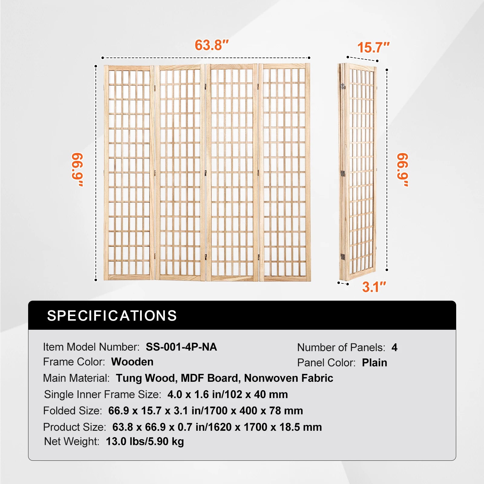 Japanese Wooden Folding Room Divider Privacy Screen Panels