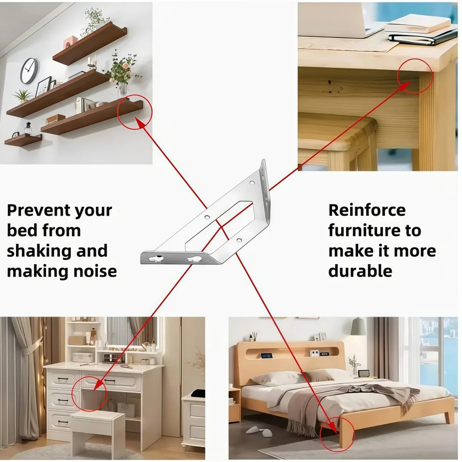 4 Extra-Large Stainless Steel Corner Brackets for Furniture