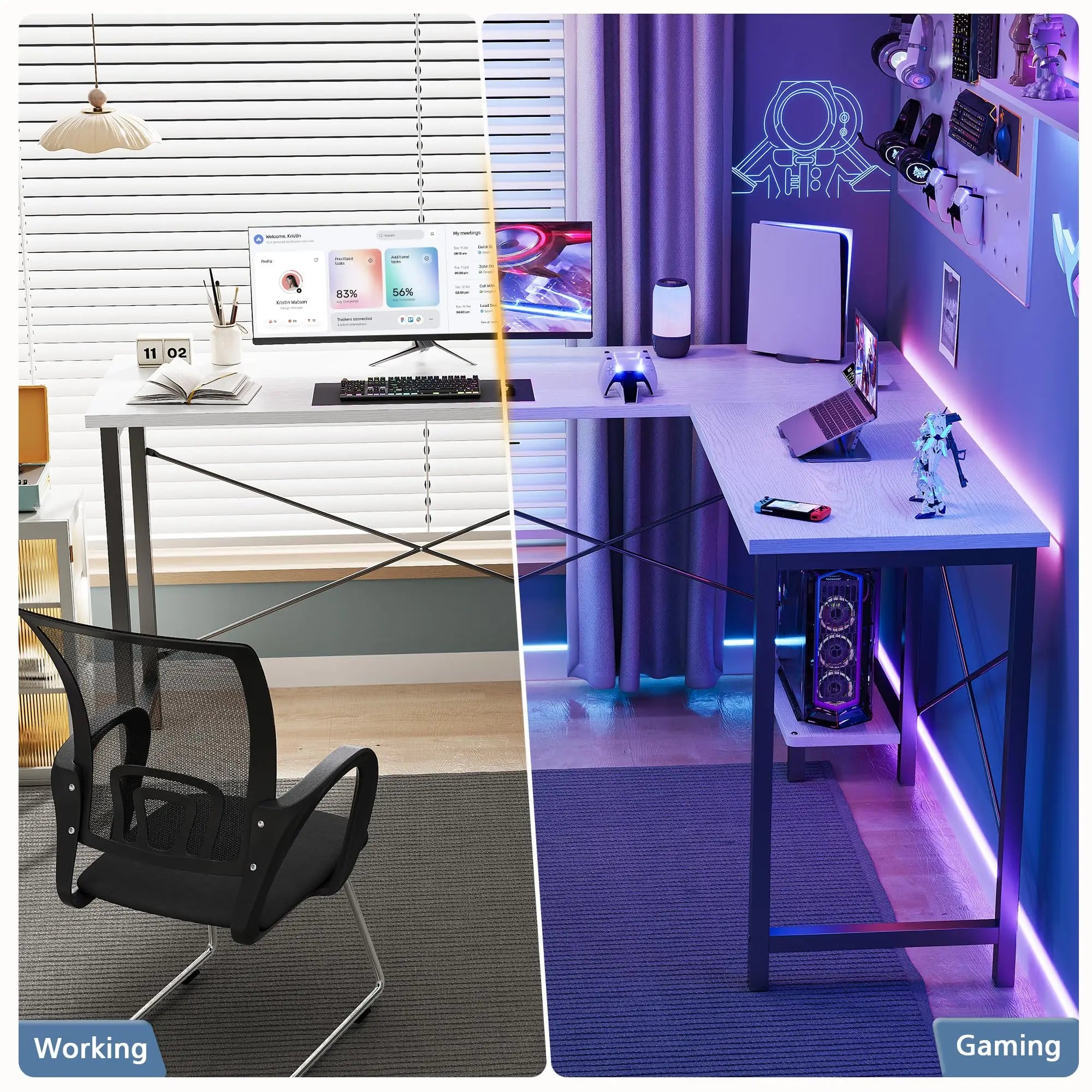50 Inch L-Shaped Gaming Desk with CPU Shelf Corner Workstation