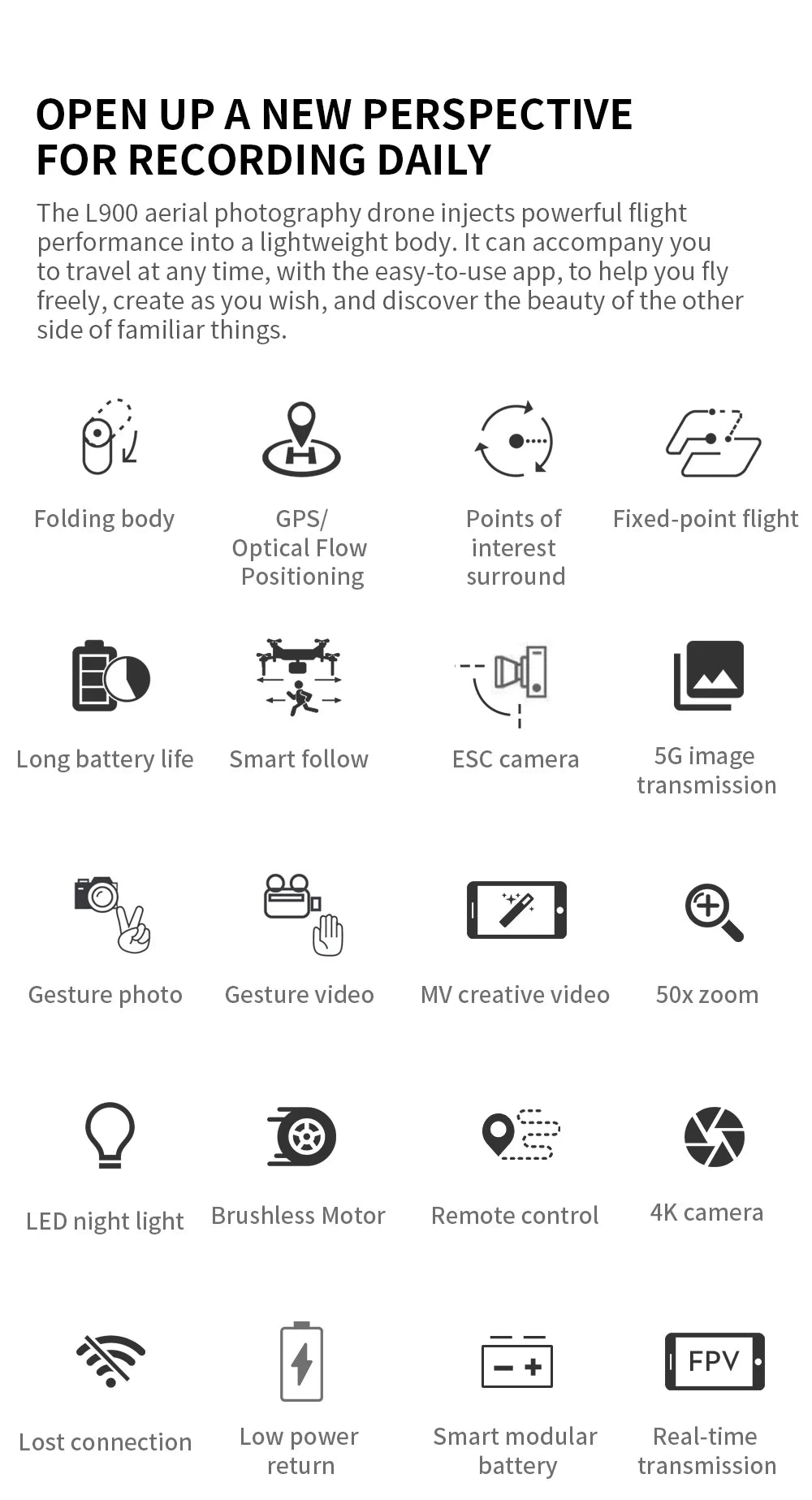 L900 Pro MAX GPS Drone 4K Professional HD Dual Camera 5G Wifi 360° Obstacle Avoidance Brushless Foldable Quadcopter RC Drone Toy 